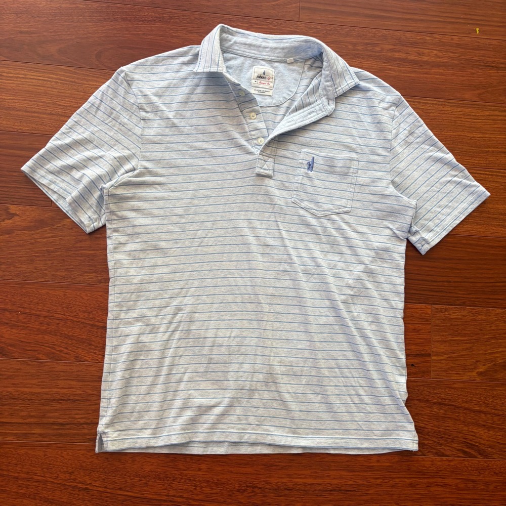 Y2K Johnnie-O Hangin Out Polo Shirt Light Blue Striped Cotton Blend Size M Mens